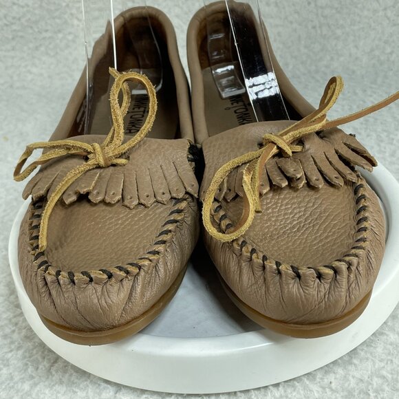 Minnetonka Moccasins Shoes Womens Size 8 Cream Leather Lace Tie Cushioned - Picture 4 of 9